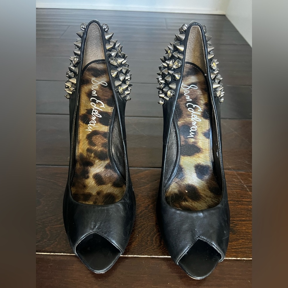 Sam Edelman Black Studded Peep-Toe Heels